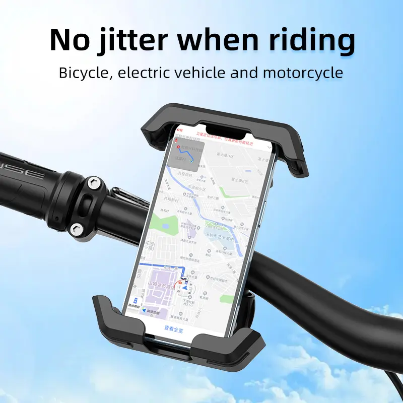 Bike Phone Holder, Motorcycle Phone Mount [Upgraded Lock Button & 360° Rotatable Reinforce Base]
