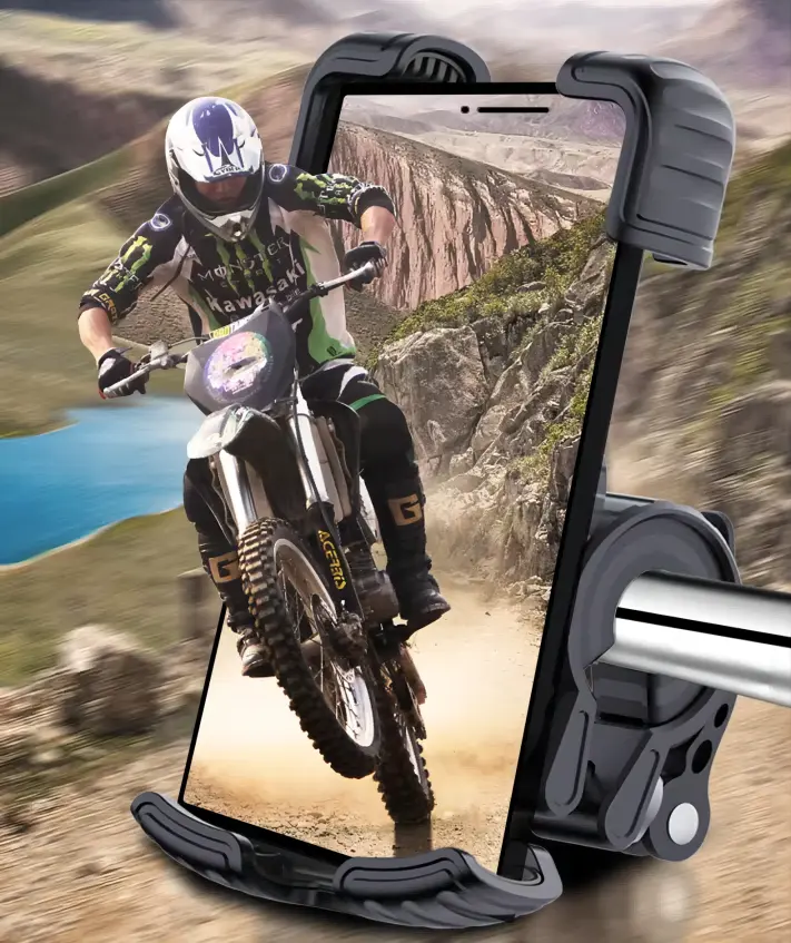 Bicycle cell phone holder with security lock.